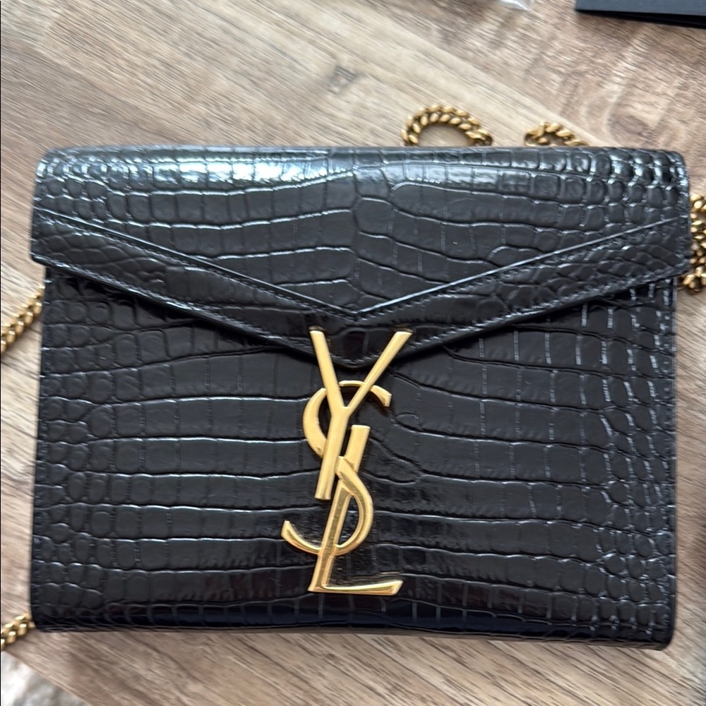 Saint Laurent Black Card Holder on Gold Chain